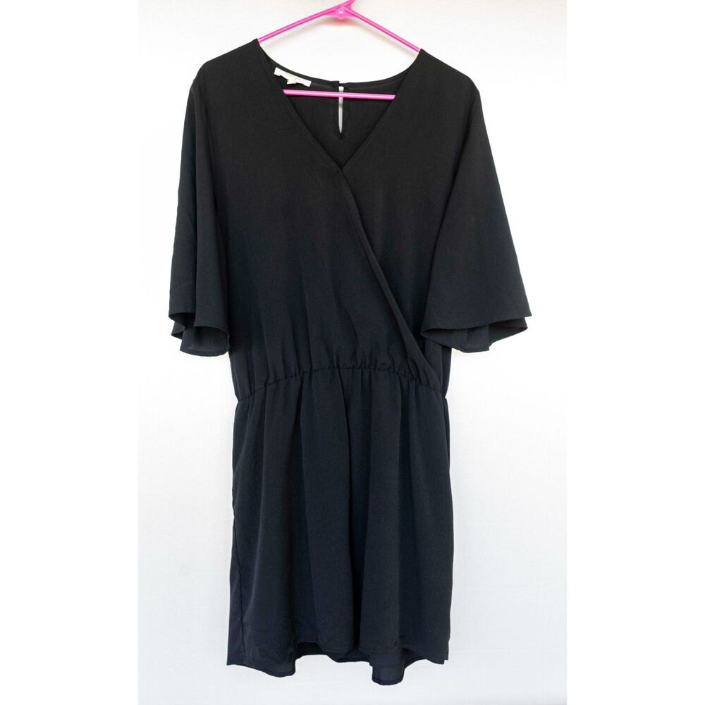 Britt Ryan Black Flared Short Sleeve Surplice V-Neck  Romper Size XL FLAWS